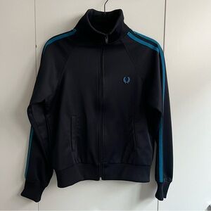$150 Fred Perry Blue Stripe Long Sleeve Cotton Zip Track Jacket size 4